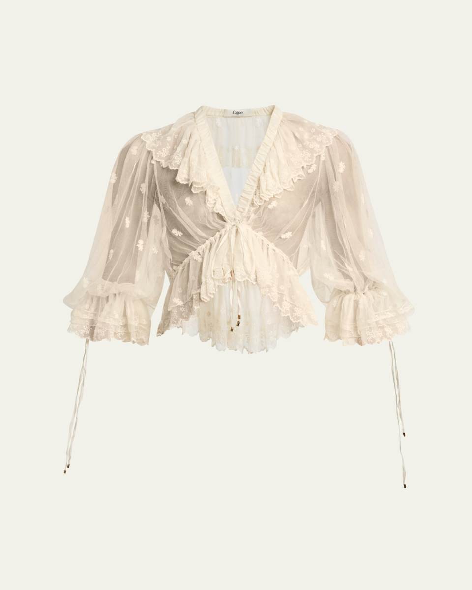 Lace V-Neck Ruffle Top